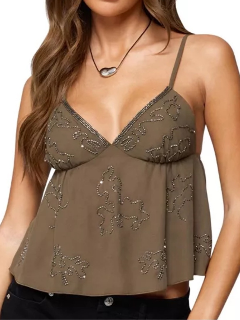 Edikted Raia Beaded Babydoll Top